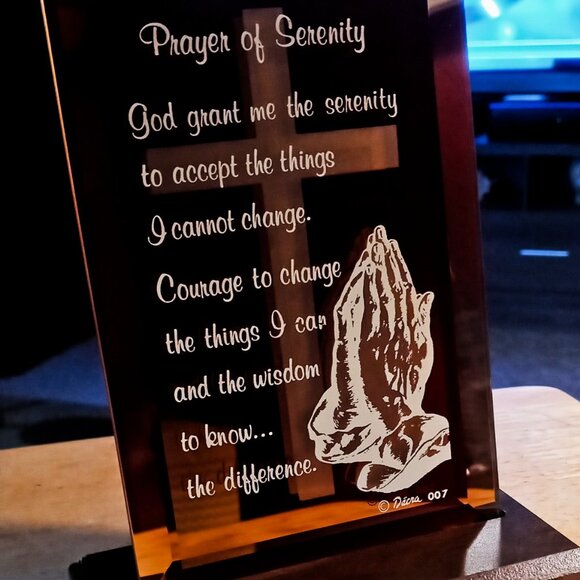 PRAYER of SERENITY Glass Table PLAQUE w/WOOD STAND - Picture 6 of 10